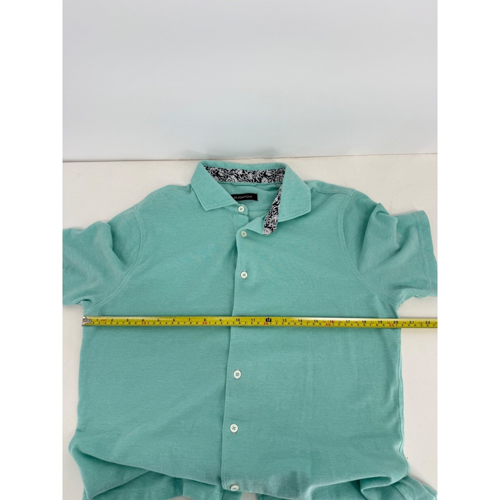 Bugatchi Mens Mint Green Pique Knit Short Sleeve Button Down Floral Trim Sz L - Picture 5 of 10